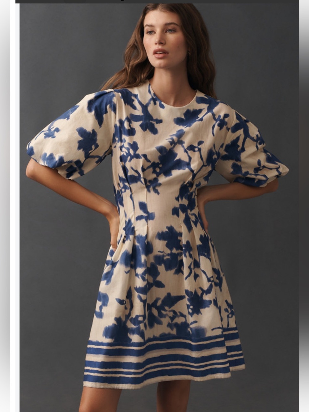 Exquise Brynlee Blue Floral Puff Sleeve Dress Size L